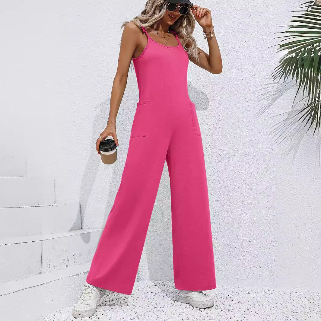 Women's Sling Straight Wide Leg Jumpsuit Trousers