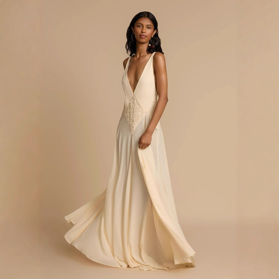 Elegance Simplicity Hollow Out Stitching Lace Sling Color Dress