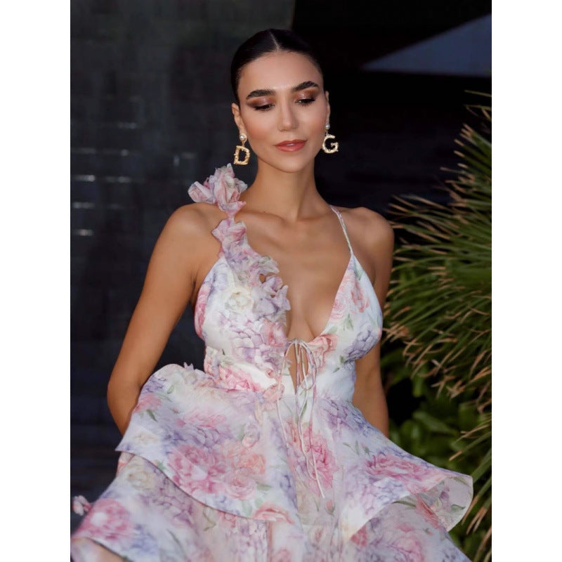 Women's Floral Halter Spaghetti Straps Jumpsuit