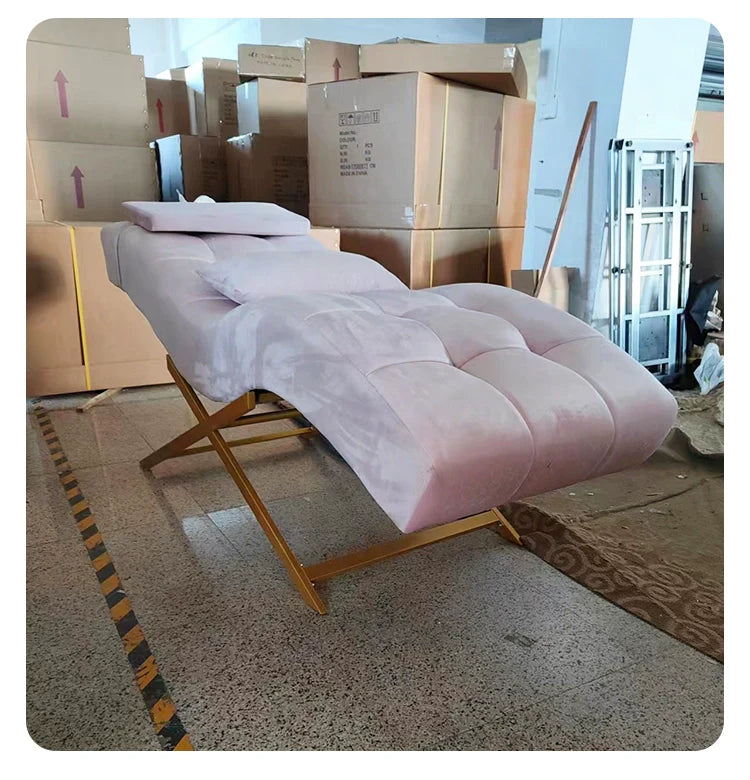 Luxury Salon Equipment Furniture Pink Gold Massage Table Set Modern Lay Down Eyelash Facial Bed