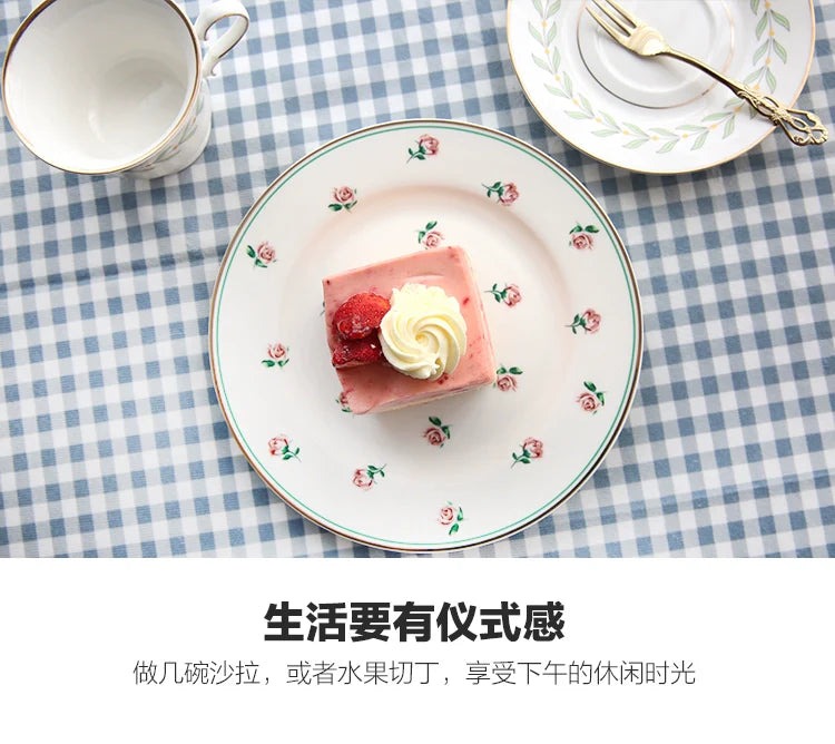 Floral Luxury Ceramic Teapot, Cup, Dessert Plate