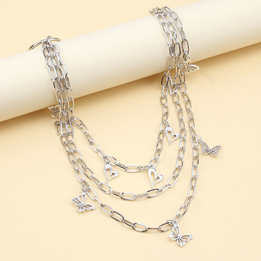 Metal Hollow Butterfly Pendant Phants Zipper Multi-layer Body Chains