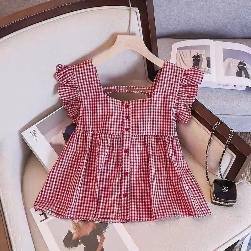 Women's Summer Square Collar Loose All-match Backless Small Doll Shirt