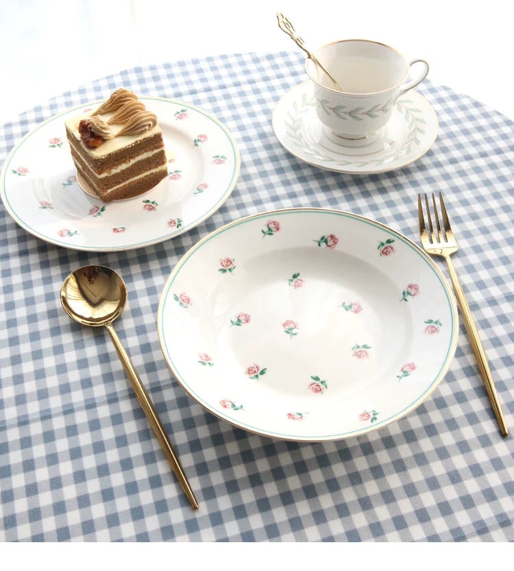 Floral Luxury Ceramic Teapot, Cup, Dessert Plate