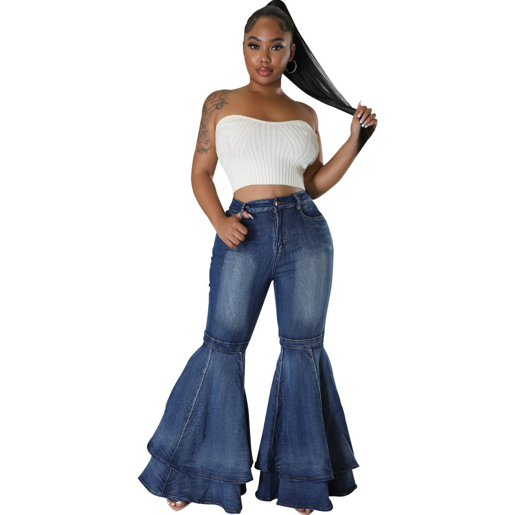 Women's Fashion All-match Wide Leg Denim Stretch Flared Pants