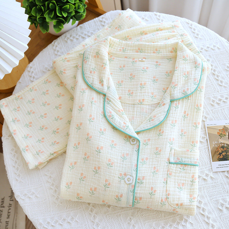 Women's Double-layer Gauze Loose All Cotton Crepe Pajamas Suit