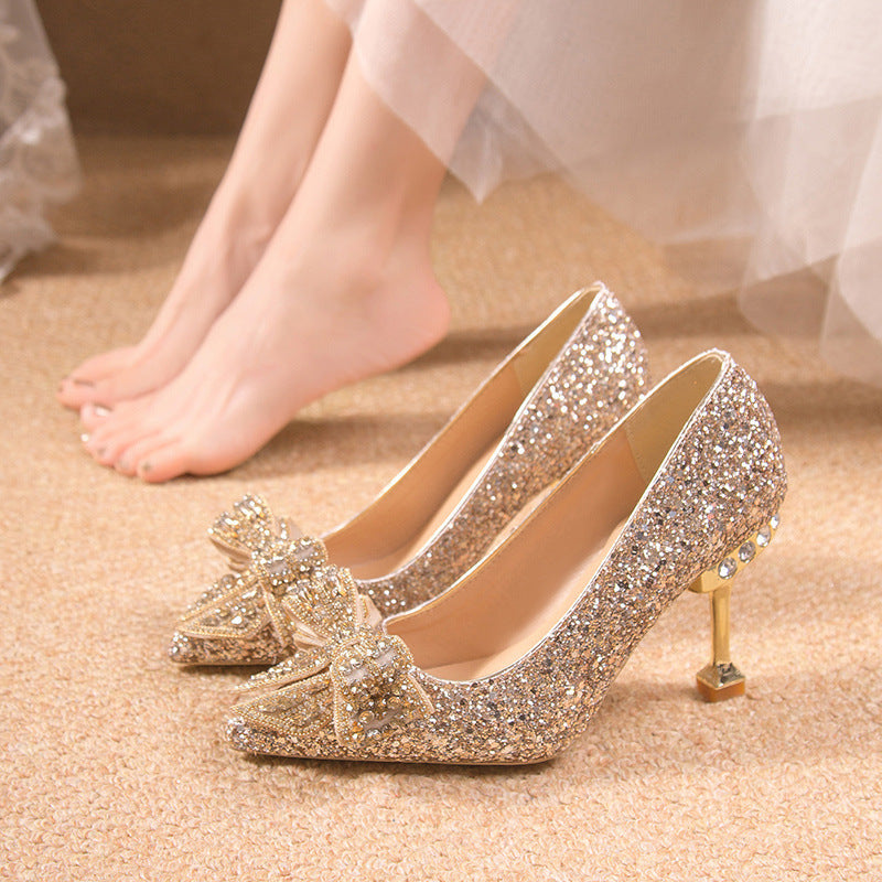 Crystal Sequins Stiletto Pointed-toe Shoes
