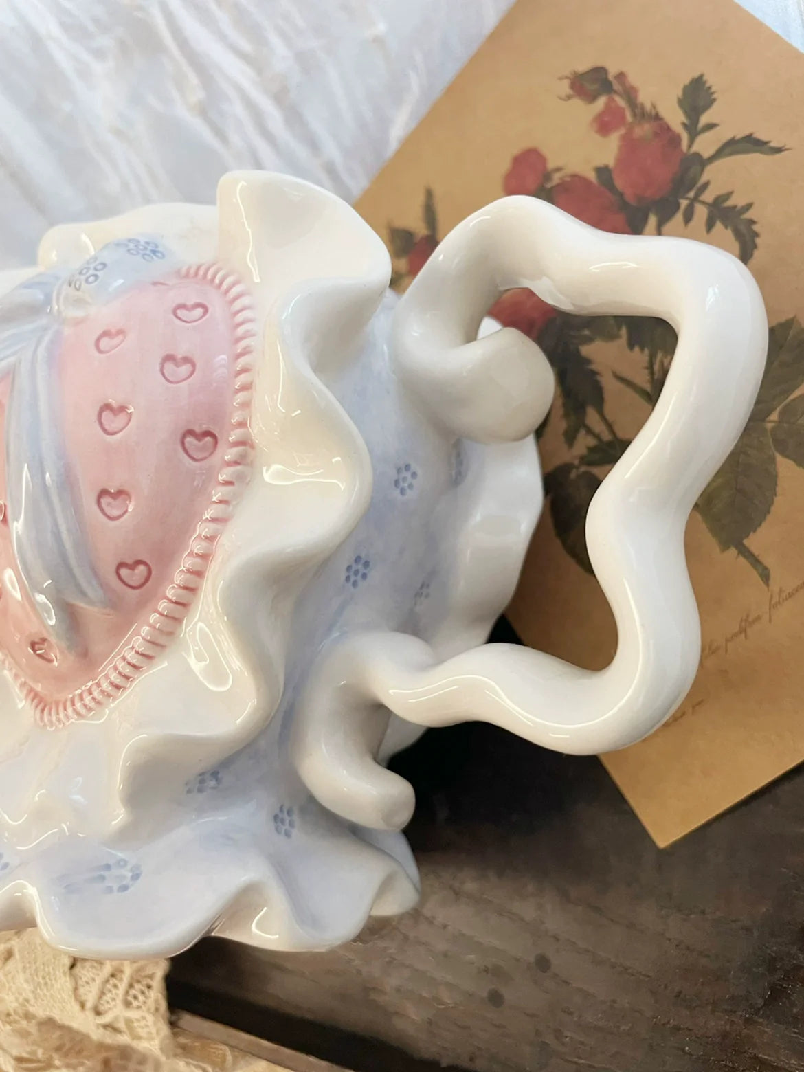 Clang Li Vintage Retro Valentine's Day Cute Pink Heart Ceramic Water Cup Kettle