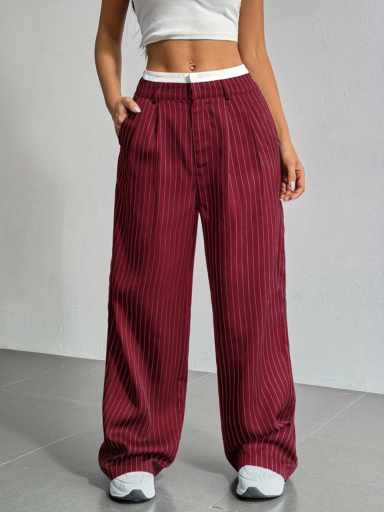 Stitching Suit Pants Simple Loose Drooping Straight-leg Pants