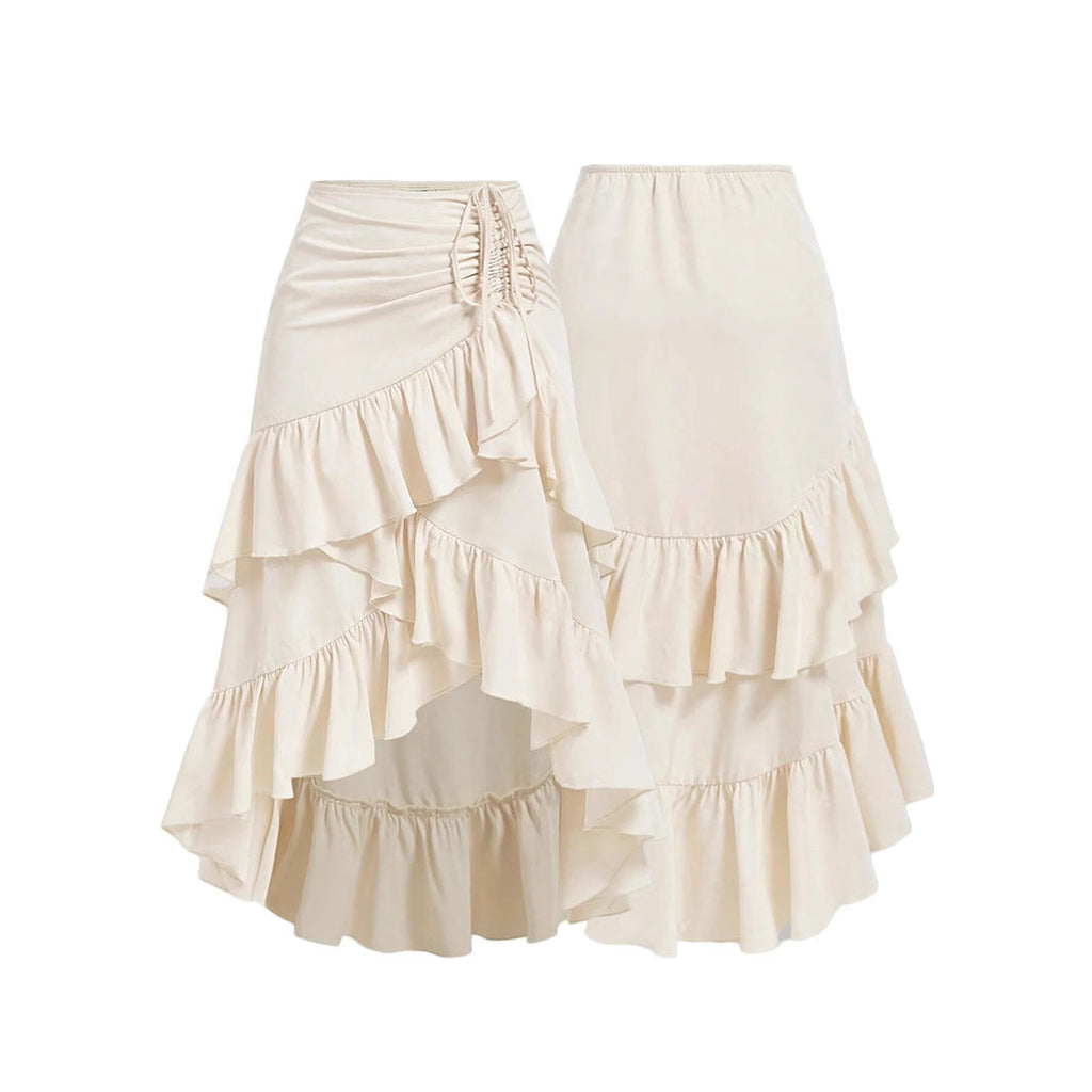 Women Asymmetric Hem High Waist Tied Lotus Leaf Hem Skirt