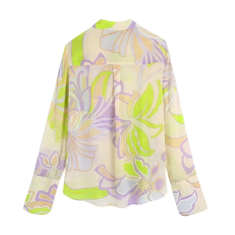 Women's French Retro And Fashion All-matching Printed Shirt Straight-leg Trousers Suit