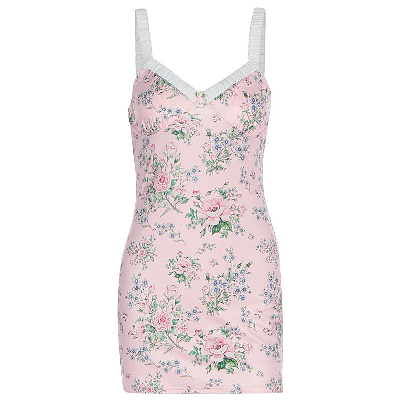 Floral Sling Slim Fit Backless Short Hip-hugger Dress