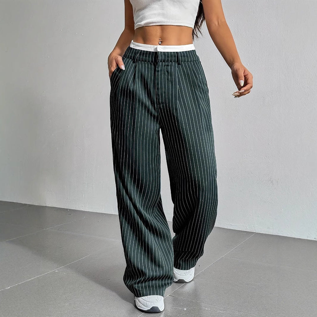 Stitching Suit Pants Simple Loose Drooping Straight-leg Pants