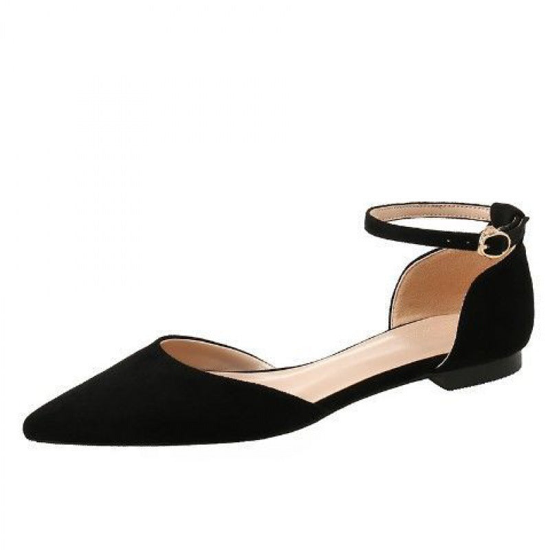 New Pointed Sandals Women's Flat Closed Toe Strap Simple Black