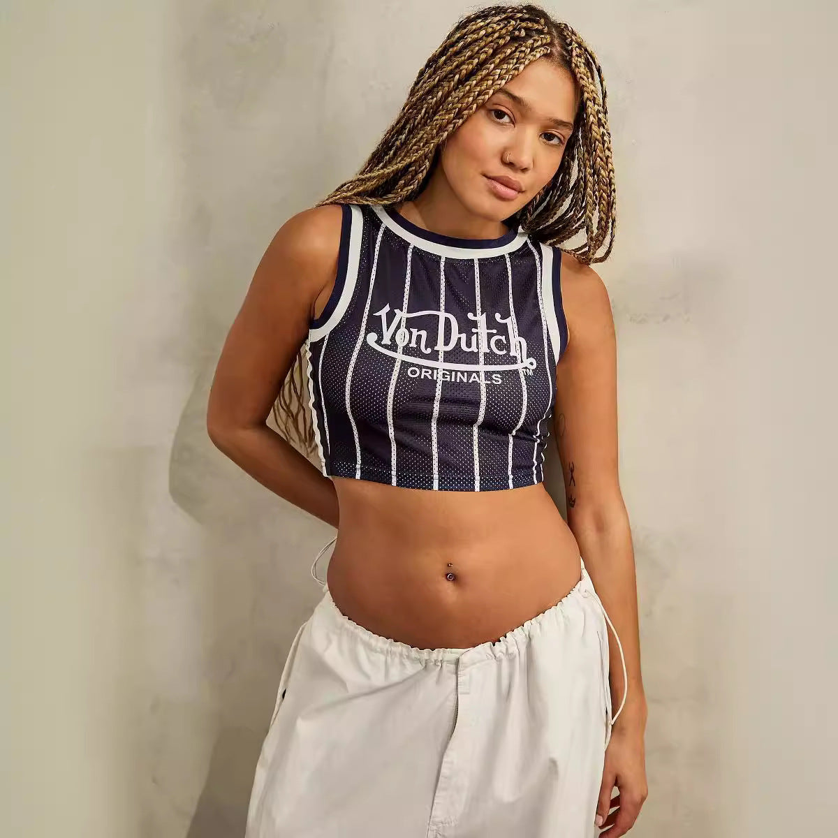 Summer Tight Cropped Tank Top Letter Embroidery Fashion