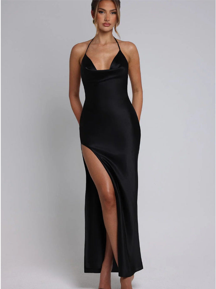 Women's Fashion Halter Slit Waist Dress