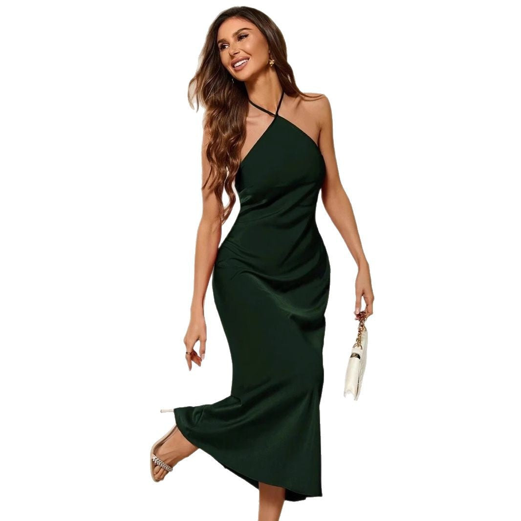 Women's Solid Color Casual Satin Strap Dress