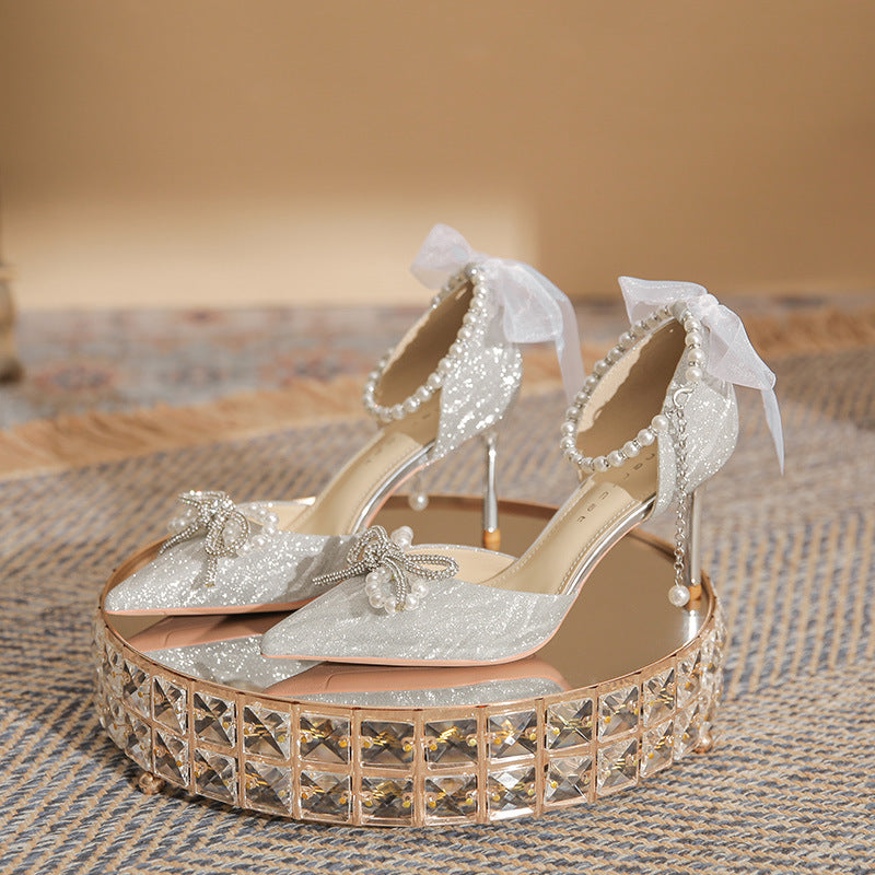 Silver High Heels Rites Crystal Stiletto Heel