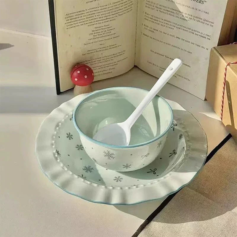 Ceramic Underglaze Color Bowl and Dish Tableware for One Person Bowl Spoon Bowl and Chopsticks