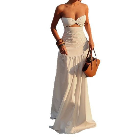 Women's Beach Style Fake Strapless Hollow Dress
