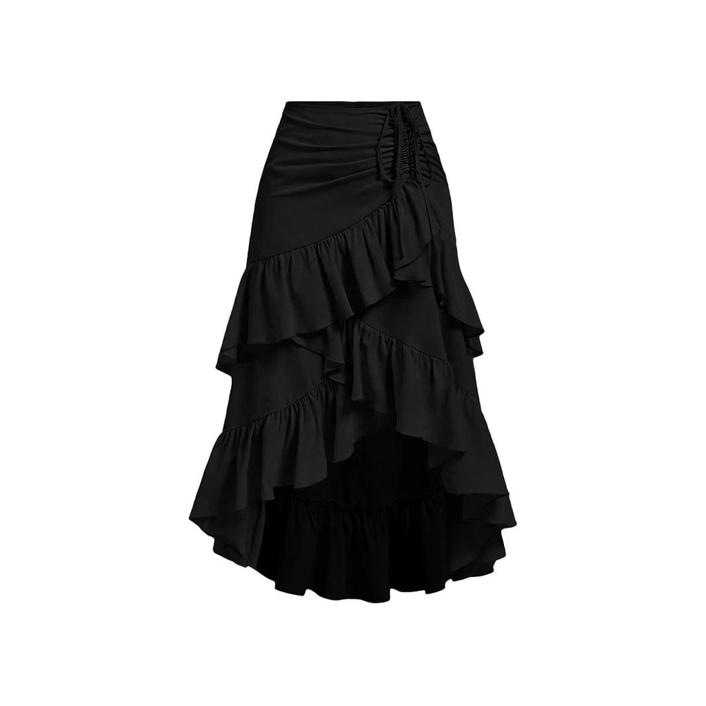 Women Asymmetric Hem High Waist Tied Lotus Leaf Hem Skirt