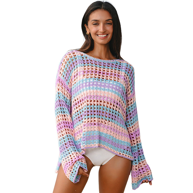 Pullover Round Neck Blouse All-match Multicolor Long Sleeve