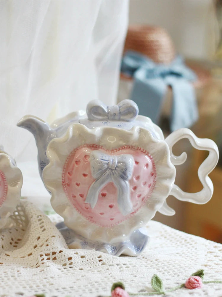 Clang Li Vintage Retro Valentine's Day Cute Pink Heart Ceramic Water Cup Kettle