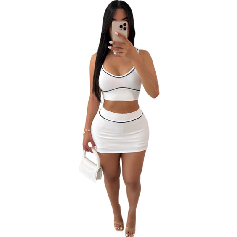 Cropped Tank Top Hip Skirt Suit