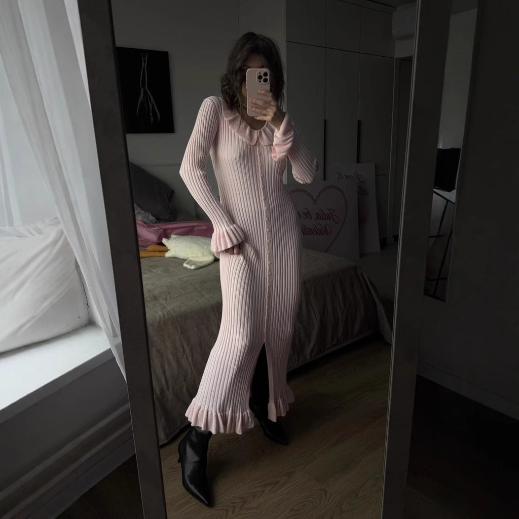 French Style Women's Sweet Ruffled Long Sleeve Dress