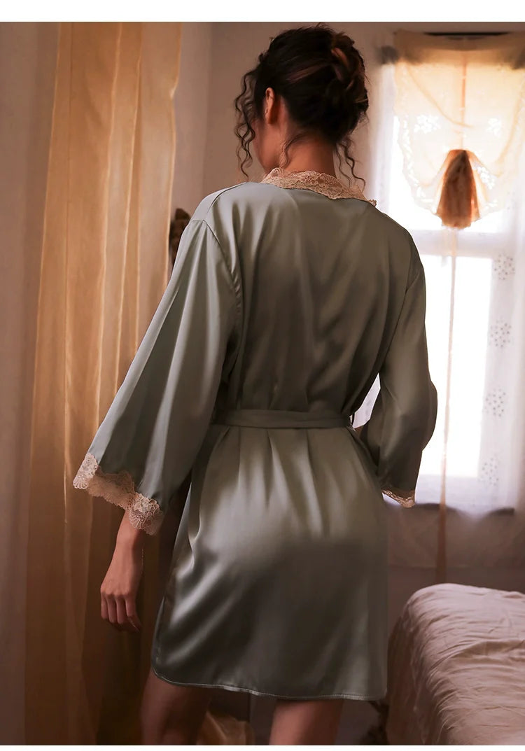 Women's Sexy Lace Pajamas Fancy Ice Silk Strap Night Dress