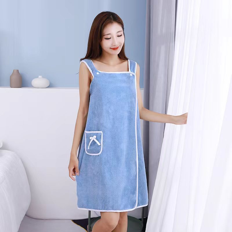Wearable Bath Towels Suspenders Fleece Bath Skirt