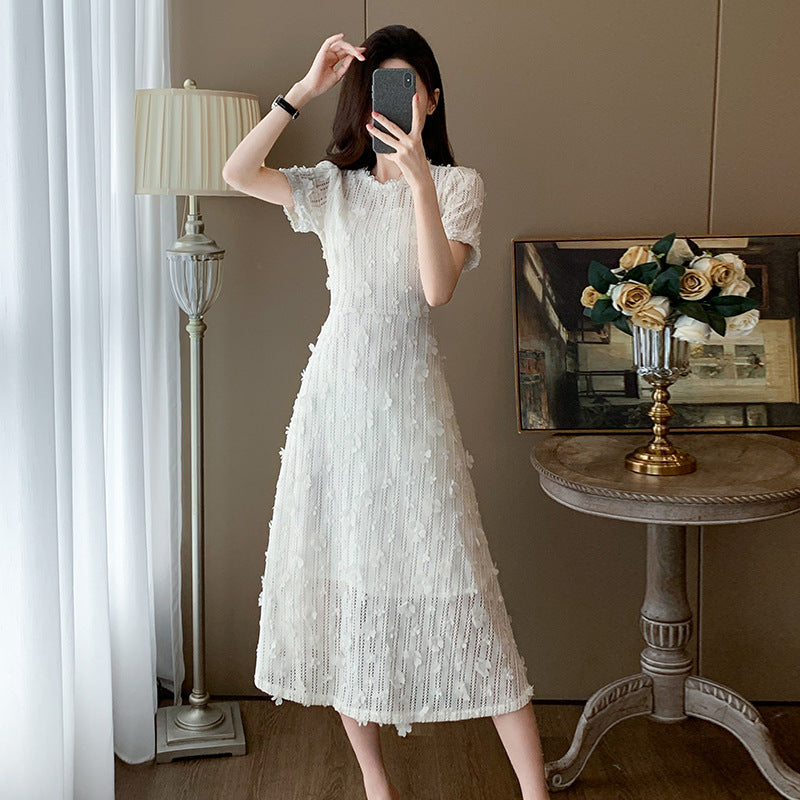 Creamy-white Embroidery A- Line Dress