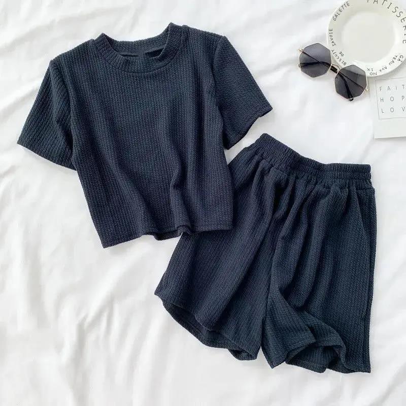 Women's Short-sleeved Three-piece Set Wide-leg Shorts