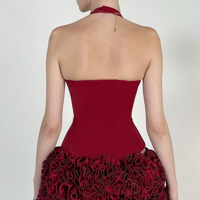 Women's Waist Trimming Lace Up Body Shaping Strap Halterneck Vest