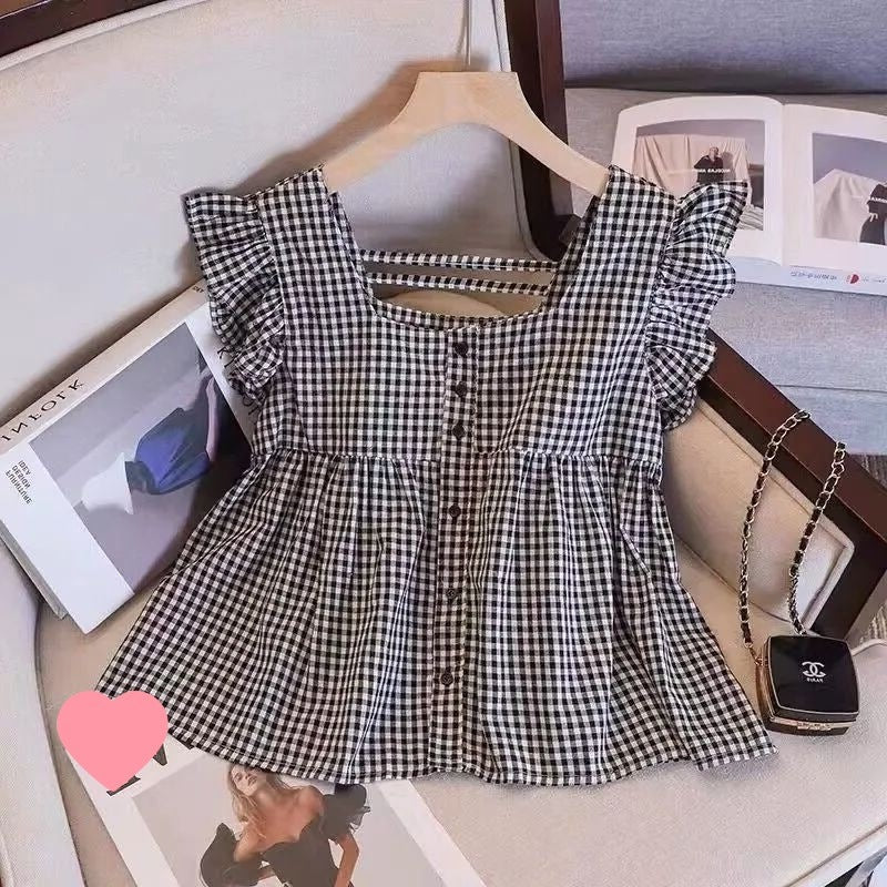 Women's Summer Square Collar Loose All-match Backless Small Doll Shirt