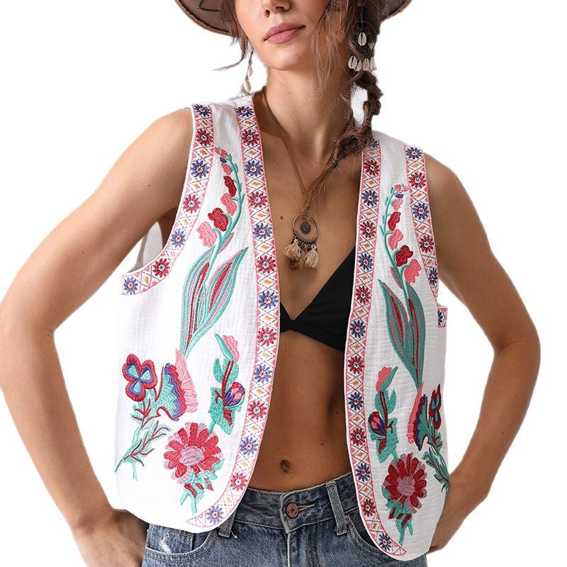 Floral Machine Embroidery Vest