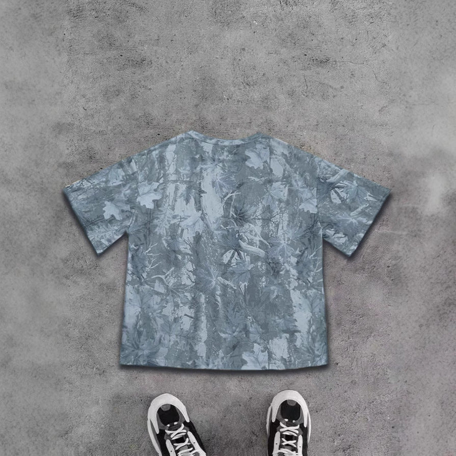 Women's Fashionable Loose All-match Leaf Printed Short Sleeve