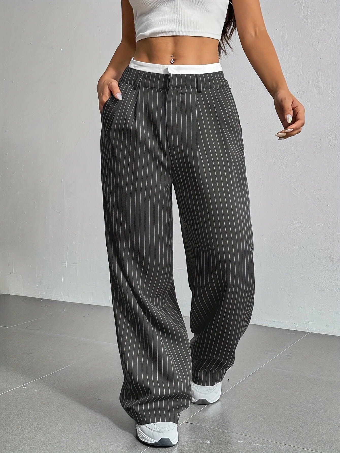 Stitching Suit Pants Simple Loose Drooping Straight-leg Pants