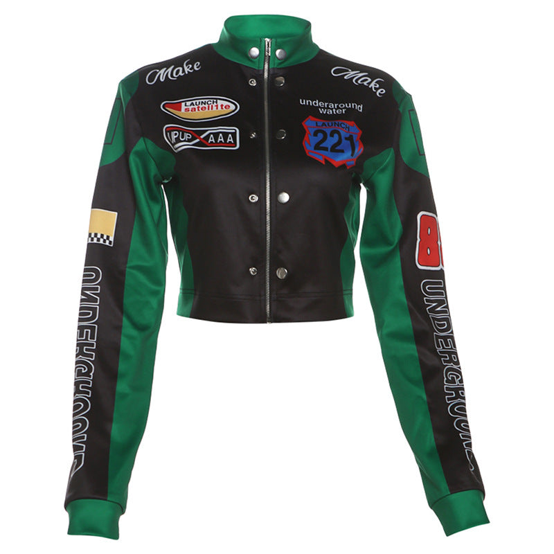 Women's Cropped Printed Long Sleeve Baseball Uniform Coat