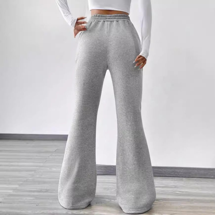 Women's Slightly Flared Casual Pants Comfortable Drawstring Stretch Fleece Sweatpants