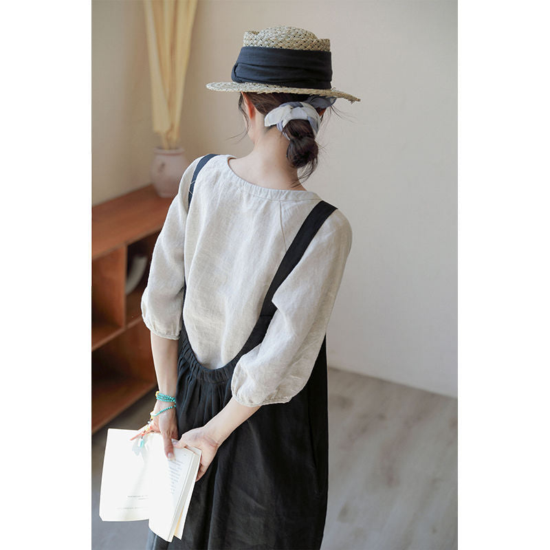 Women Back Landscape Younger Cotton Linen Sleeveless Dress