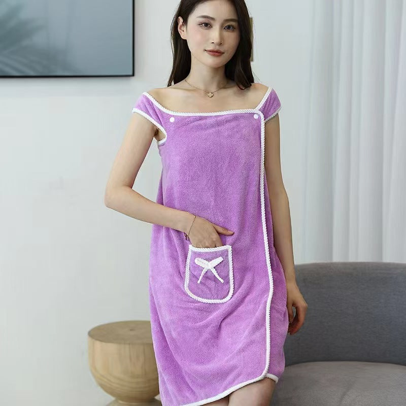 Wearable Bath Towels Suspenders Fleece Bath Skirt
