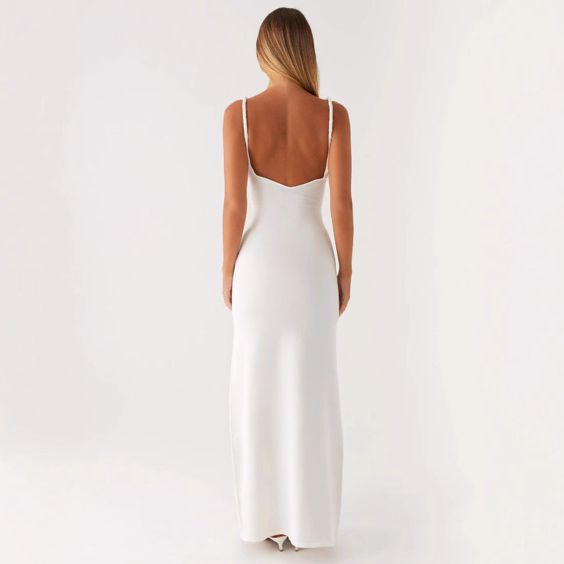 Women's V-neck Backless Bra Sling Midi Dress