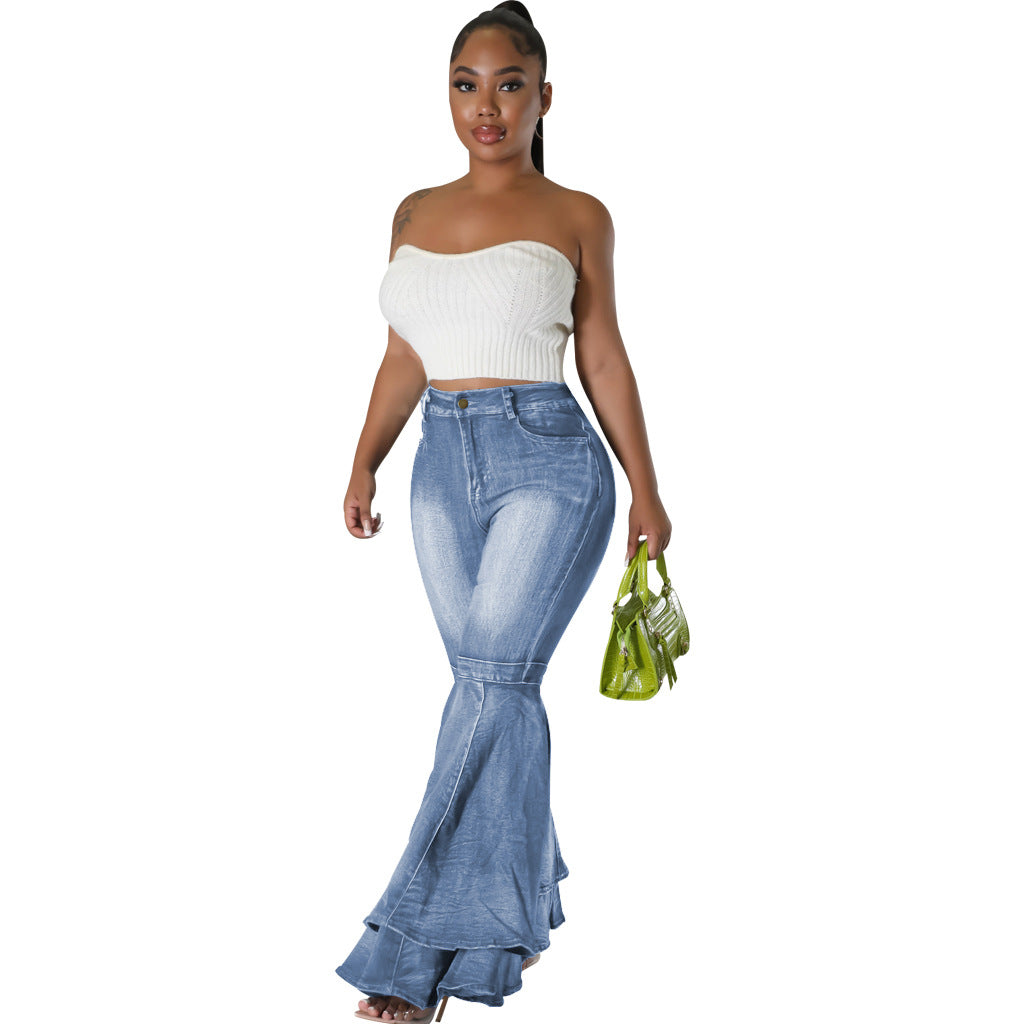 Women's Fashion All-match Wide Leg Denim Stretch Flared Pants