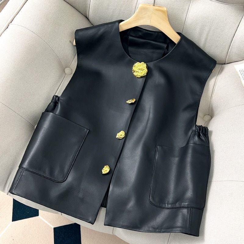 Design Black Sleeveless Cardigan Top Women