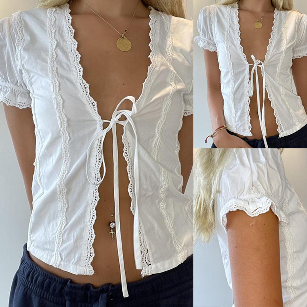 Lace-up Cropped Solid Color Top