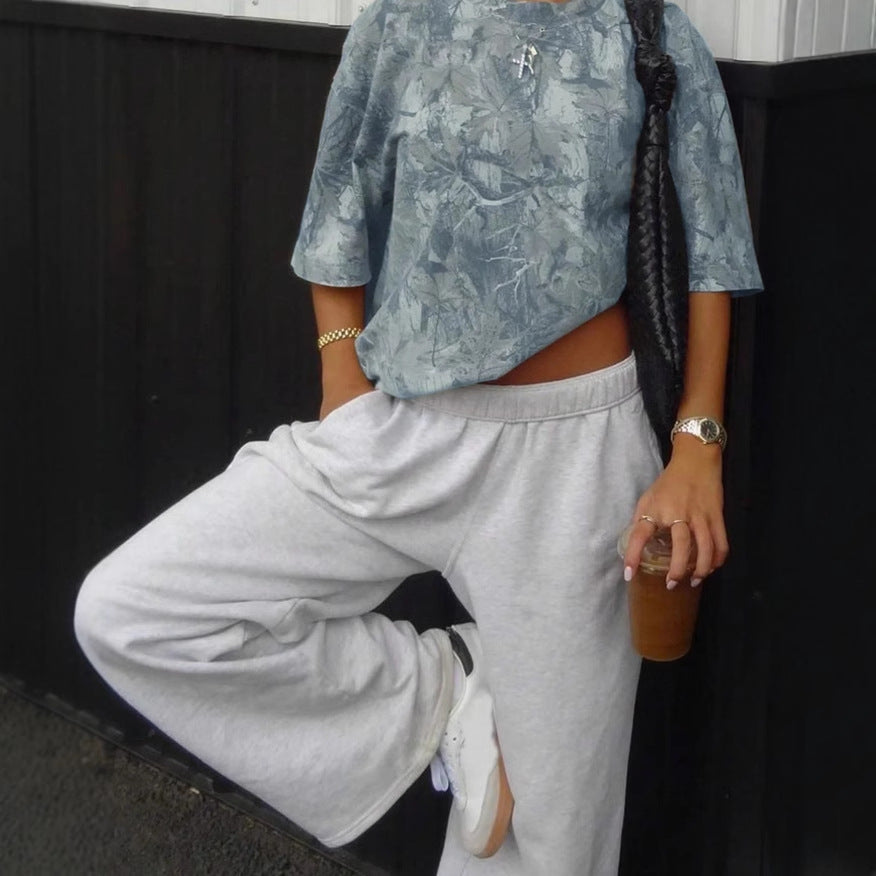 Women's Fashionable Loose All-match Leaf Printed Short Sleeve