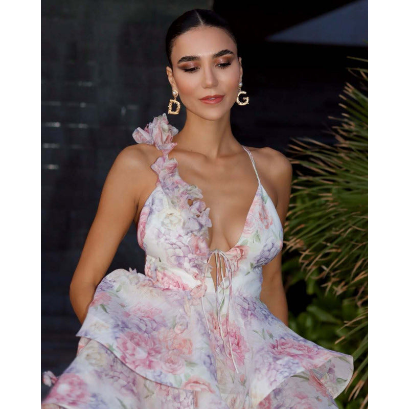 Women's Floral Halter Spaghetti Straps Jumpsuit