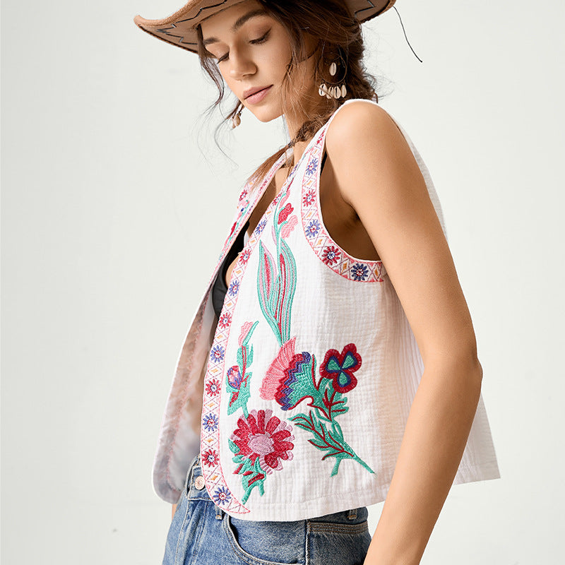 Floral Machine Embroidery Vest