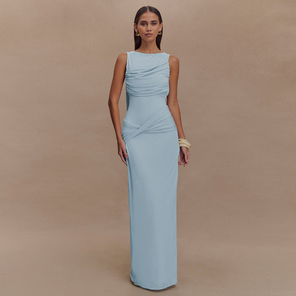 New Summer Round Neck Backless Dress Fashion Sleeveless